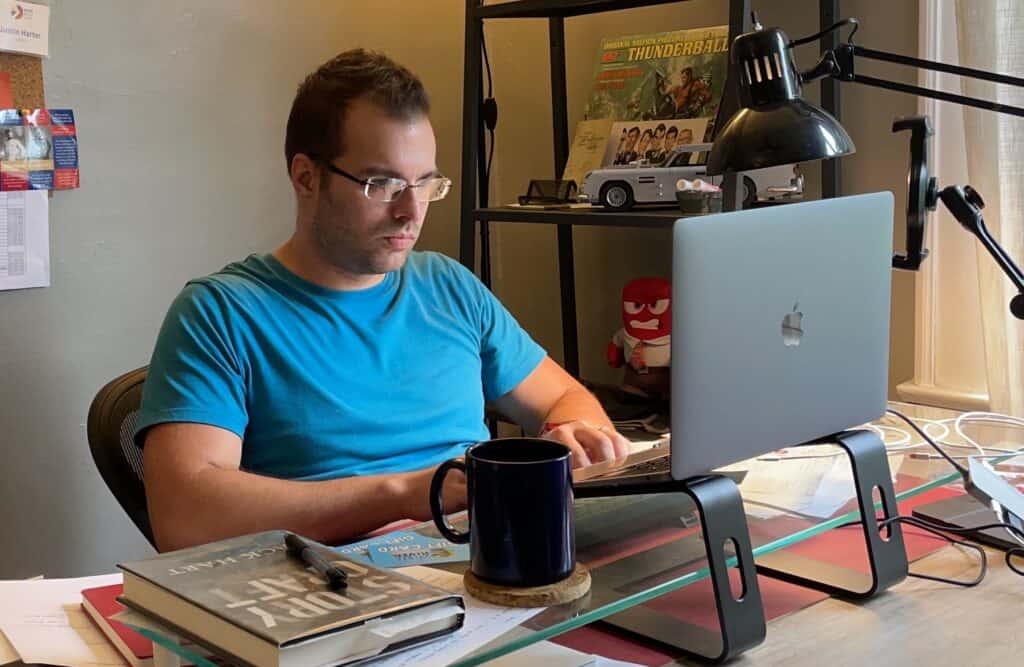 Justin Harter at his desk