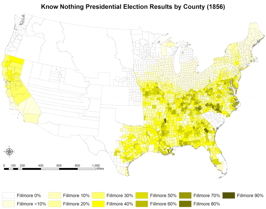 Know Nothing presidential election results by county (1856).