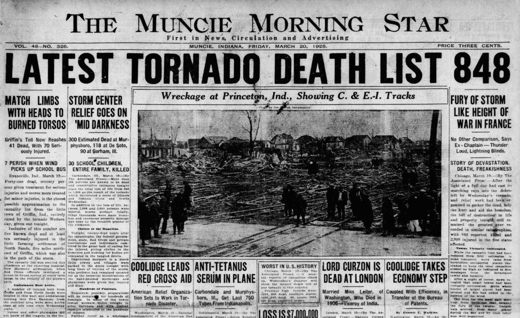 The Great 1925 Tri State Tornado Justin Harter   Muncie Star Press 1925 Tornado 1024x626 